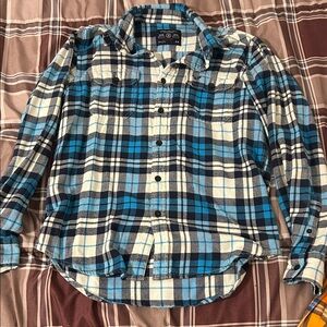 Men’s AE Blue and White Plaid Button-Up Shirt